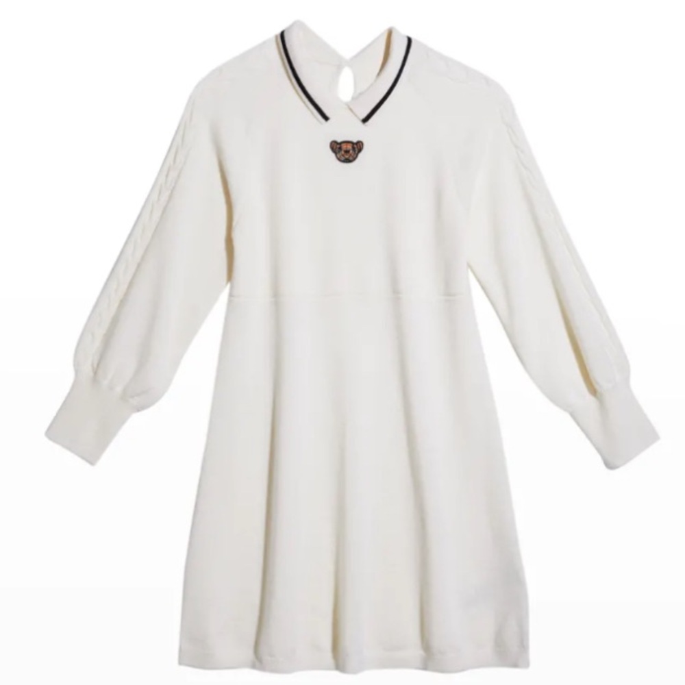RARE VINTAGE BURBERRY LONDON AUTHENTIC CLARISA TEDDY BEAR WOOL KNIT IVORY DRESS